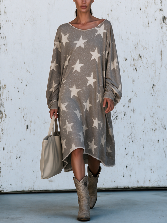 Vintage Washed Star Patch Sweatshirt Dress